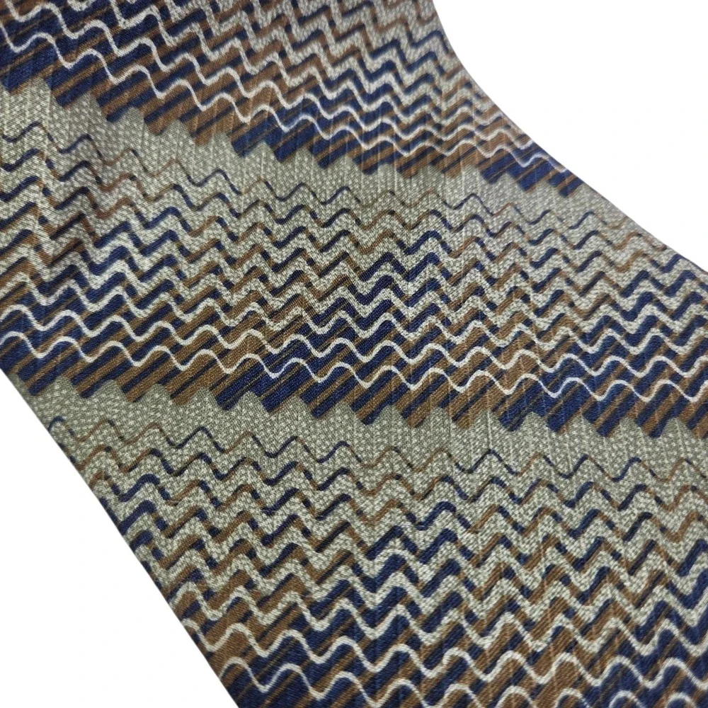 Jhane‎ Barnes Silk Necktie Brown Blue Zig Zag Pattern Business Career Tie Japan